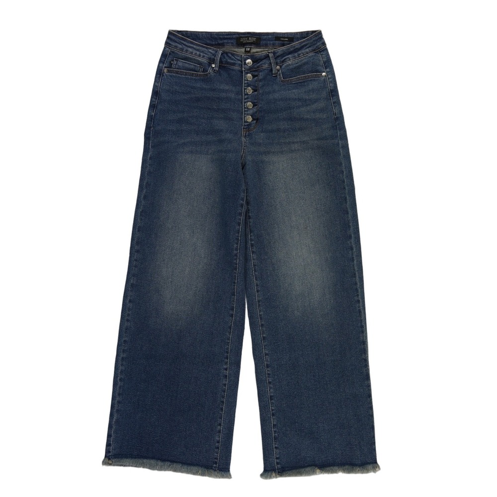 Judy Blue Jeans Women's Size 16W Blue Wide Leg Button Fly Raw Hem Denim Casual